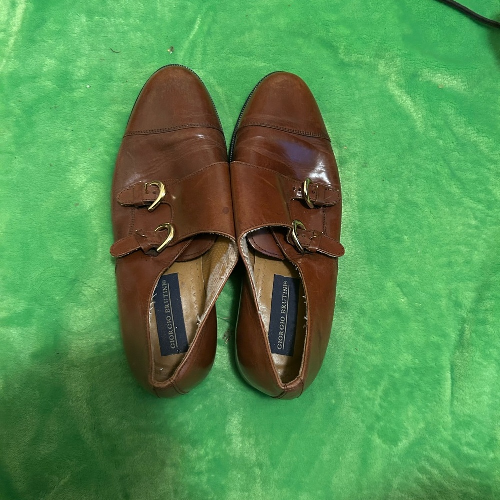 Brown Leather Double Monk Strap Shoes